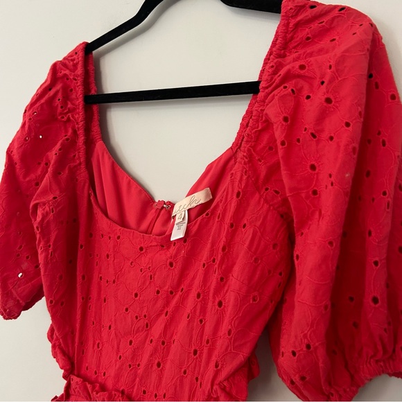 Anthropologie Hutch Red Eyelet Puff Sleeve Cutout Mini Dress - Picture 6 of 6